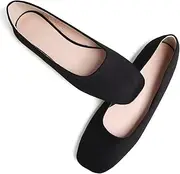 [Stunner] Women's Comfortable Slip On Ballet Shoes Square Toe Dress Flats Soft Walking Flats, D Black, 7.5