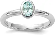[Stackable Expressions] 925 Sterling Silver Bezel Polished Stackable Oval Aquamarine Ring Size 6-Stackable-Ring for Women