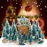Orgrimmar 24 PCS Mini Christmas Trees Artificial Sisal Trees Snow Frost Ornaments Bottle Brush Trees with Wooden Bases for Christmas Home Party Decoration, 6 Sizes