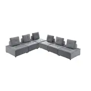 Foret 6pc Armless Seat Modular Extension Ottoman Couch Velvet Sofa Light Grey