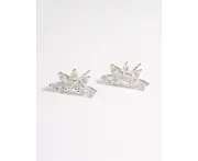 Sterling Silver Cubic Zirconia Fan Stud Earrings