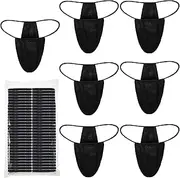 Chumia 60 Pieces Disposable Thong Panties Spa Spray Tanning Wraps Underwear Disposable Bikini Thong Panties for Woman, Individually Wrapped Black