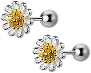 [Generic] 18G Cute Daisy Flower Cartilage Stud Earrings Sterling Silver for Women Girls Dainty Helix Tragus Earring Labret Studs Barbell Screw Back Ear Piercing Jewelry Gifts Hypoallergenic BFF, Sterling Silver