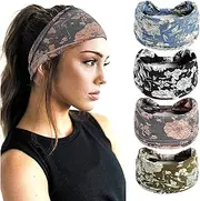 KuyatE Bohemian headband for women Wide headband elastic hijab Yoga workout headband for women's hair non-slip Summer women's headband Headscarf Elastic cotton headband accessories 4 packs