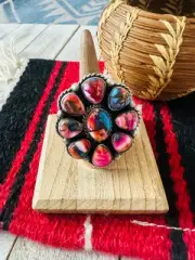 Navajo Sterling Silver & Pink Dream Mojave Cluster Adjustable Ring