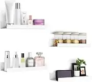Wall Shelf No Drilling White Floating Shelf: Set of 4 Acrylic Shelf Wall 30 cm - Kitchen Shelf Hanging for Gluing, Picture Strip, Bathroom Shelf, Shelf for Living Room, Bedroom, Wall Shelf