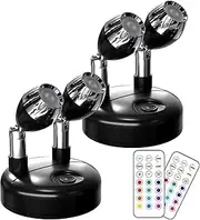 Bonlux LED Battery Spotlights, RGB Picture Lights for Wall Battery Operated with Remote Control Dimmer Timer Wall Light Indoor with Double Head for Dartboard Lamp Art Lights Party Light, 2pcs Black