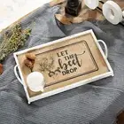 Wooden Serving Tray with Handles, 16 Inch Rustic Tray for Ottoman, Rectangle Dec