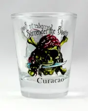 CURACAO PIRATE "SURRENDER THE BOOTY" SHOT GLASS SHOTGLASS