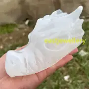 6" Natural Selenite Gem Dragon Skull Quartz Crystal Carved Skull Figurines 1PC