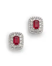 Bloomingdale's Fine Collection Ruby & Diamond Double Halo Statement Stud Earrings in 14K White Gold