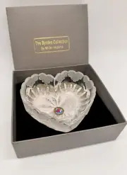 The Byrdes Collection Crystal Etched Bird Heart Shaped Trinket Dish Bowl