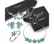 Boxed Petalia Turquoise Blue Jewellery Set Embellished with SWAROVSKI Crystals in White Gold