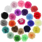 inSowni 24pcs Alligator Hair Clips 3" Chiffon Flower Barrettes Hairbow Accessories for Toddlers Baby Girl Kids