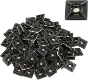 100 Pack Black Zip Tie Mounts, 3/4" Adhesive Mounting Squares, Cable Tie Mo
