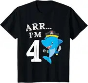 [X.Style] Kids ARR I'm 4 Birthday Pirate T-Shirt I 4th Birthday Shark Tee ds845 T-Shirt (S) Black