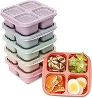 BE OVER QUALITY 6 Pack Meal Prep Containers, 4 Compartment Bento Snack Boxes, Reusable Divided Lunch Box Containers for Adults, Kids, Toddlers, Travel, Work, School