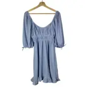 Boutique Dee Elly Light Blue Ruffle Peasant Long Sleeve Mini Dress S