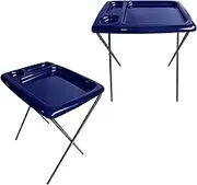 Folding TV Tray Table (Set of 2), Flag Blue, 17 x 22 x 26 inches, Portable Indoor-Outdoor Glamping Trays with Space for TV Dinners, Laptop, Utensils, and Drinks