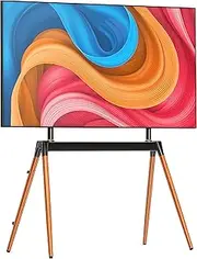 Ergounion Easel TV Stand for 32-86 Inch LCD LED Flat or Curved Screen up to 132 lbs, Height Adjustable Tripod TV Floor Stand with Wood Legs and Cable Ties
