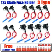 12pc 12V Car Add-a-Circuit Fuse Adapters w/ Standard Mini Tap Blade Fuse Holder