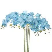 6Pcs 31" 7 Heads Artificial Orchid Stems Faux Silk Phalaenopsis, Light Blue
