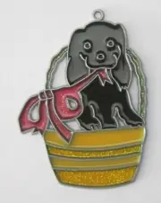 BLACK PUPPY IN A BASKET SUNCATCHER (DOG SUNCATCHERS)
