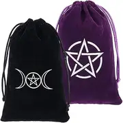 CREATCABIN 2Pcs 2 Styles Tarot Card Storage Bag Velvet Tarot Pouch Black Purple Drawstring Star Moon Divination Dice Cards Protective Holder Packing Pouches for Jewelry Crystal Small Items 7.1 x 4.7In