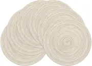 Round Placemats Set of 4/6/8 for Dining Tables 14 inch Cotton Braided Placemats Washable Reversible for Kitchen Holiday Party(Ivory）