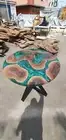 Round Walnut Wood Emerald Green Epoxy Dining Table, Patio Outdoor Decor Table