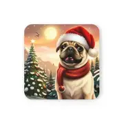 Christmas Pug - Cork Back Coaster