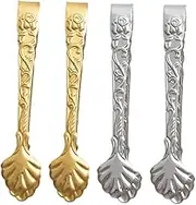 Mini Tongs for Tea Party 4pcs Stainless Steel Ice Tongs Sugar Serving Tongs Decorative Mini Tongs Rose Embossed 304 Material