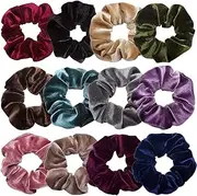 Scrunchies for Hair,12 Pcs Soft Hair Scrunchy Bobbles Elastic Hair Bands Ties Donut Hair Accessories for Women Ponytail Holder Velvet Vintage Scrunchies (Dark Color Series,12 Colors)