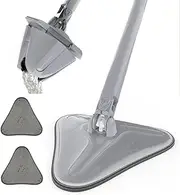 360° Degree Rotatable Adjustable Triangle Cleaning Mop with Long Handle,Automatic Water Squeezing Function,Microfiber Dust,for Wall, Ceiling,Window and Baseboard-130cm-2 Cloth