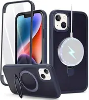 Cavor for iPhone 13/14 Case 6.1'' Built-in Screen Protector Magnetic Invisible Kickstand Compatible with MagSafe Cover 360° Full Body Protective Frosted Matte Phone Cases-Stand Dark Blue