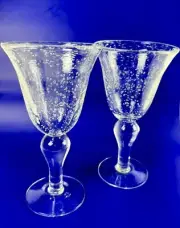 2 Artland Iris Glasses Goblets Clear Water Wine 8.25" Seeded Bubble Thick 14 oz