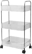 3-Tier Acrylic Storage Rolling Cart, Clear Bathroom Organiser Trolley, Snack Rolling Shelf with Wheels, Movable Storage Organizer for Office Bathroom Kitchen
