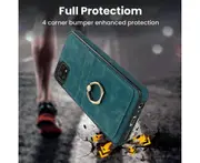 Full Protection Cover for Samsung Galaxy A22 5G (Not for 4G), 2 Cards PU Leather Case with Ring Holder - Blue