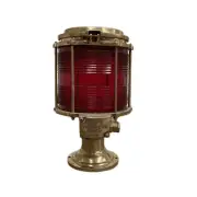 Brass Post Light With Red Fresnel Lens - Tranberg