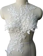 Lace Applique，Embroidered Appliques， White Mini Flower Branch Lace Fabric Embroidered Gown Appliques Trims Collar Mesh Sew On Patch for Wedding Dress DIY