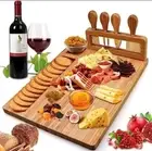Bamboo Cheese Board, Cheese Tray, Charcuterie Board w/ 4 Stainless Steel knifes