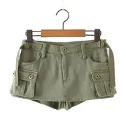 Low-Rise Pocketed Plain Denim Mini Skirt Army Green - L