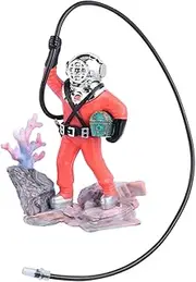 Yakamoz Fish Tank Bubbler Decorations AquariumTreasure Chest Diver with Hose Model Diver Sculpture Resin Craft