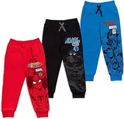 [Marvel] Avengers Spider-Man Venom Iron Man Thor Fleece 3 Pack Jogger Pants Toddler to Big Kid, Spiderman/Black Panther/Captain America, 10-12 Years