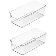 2 Pack Stackable Pantry Organizer Bins,for Kitchen, Freezer, Countertops, Cabinets - Plastic Food Storage Container with Handles for Home and Office 19.6*9.5*6.2CM