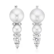 Sterling Silver with White Cubic Zirconia & Fresh Water Pearl Drop Earrings