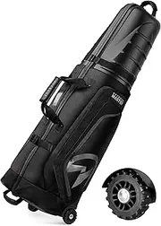 OutdoorMaster Golf Travel Bags for Airlines with Wheels and Hard Case Top, Protect Golf Clubs, Lightweight and Easy to Maneuver, Upgrade Version, Rock Black
