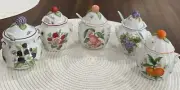 Five Lenox Orchard Jam Fine Porcelain Jars With Spoons