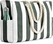 [Becokan] Beach Bags for Women, Pool Bag Waterproof Sandproof Beach Bag Large Capacity Beach Swim Bag with Zipper Stripe Beach Bag Tote