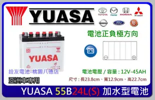 ☆銓友電池☆桃園電池☆實體店面 YUASA 55B24LS 加水式汽車電池 CR-V.EXSIOR.新金壘打